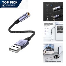 USB to 3.5mm Jack Audio Adapter Stereo Sound Card for PC Laptop Mac PS4