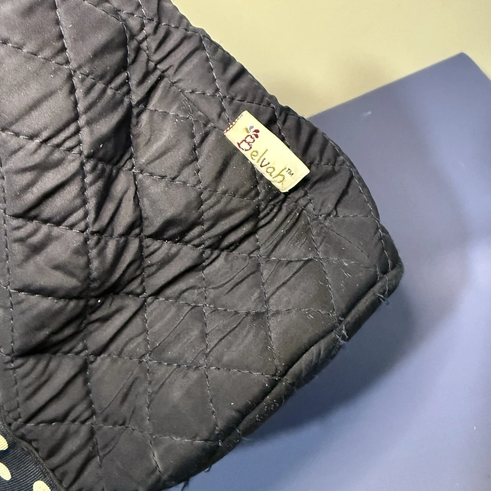 BELVAH ~ MONEDERO / TOTE de tela acolchada con cremallera ~ asas y adornos de lunares Foto 3 de 4