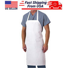 White Bib Apron Heavy Duty Cotton for Daily Embroidery Painting Standard Unisex