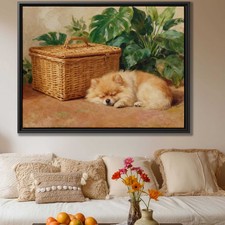 Pomeranian Dog Oil Painting Canvas Print Vintage Wall Art Living Room Decor
