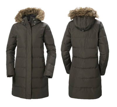 Helly Hansen Women Coat Aden Down Parka 54429-483 Beluga Gray Faux Fur Hood XS