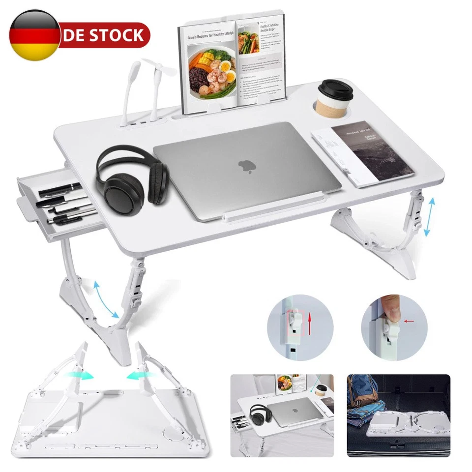 Laptoptisch Notebooktisch Betttablett Betttisch Klappbar Höhenverstellbar Weiß