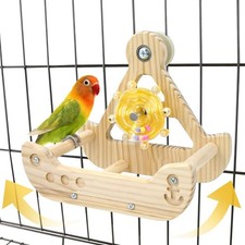 Bird Parakeet Rotating Perch Toys Interactive Rocking Wooden Exercise Wheel