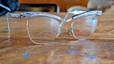 1960s Cat Eye Glasses Frames Bausch  Lomb Aluminum engraved Ornate 1/2 frameles