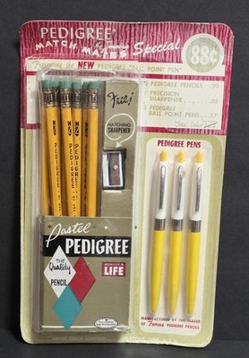 Vintage Pedigree Match Mates: 3 Pens, 8 Pencils, Sharpener, Open Package