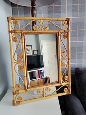 Vintage Boho Bamboo & Cane Curls Wall Hanging Mirror Interior Design Rectangle