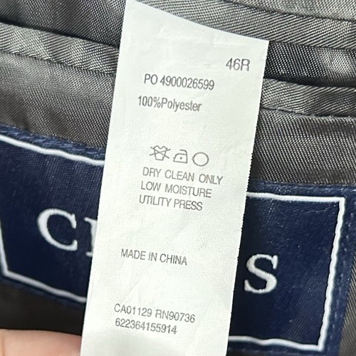 Chaps 46R Sport Coat Gray Herringbone Two Button Lined Vented 100% Polyester - Picture 4 of 8