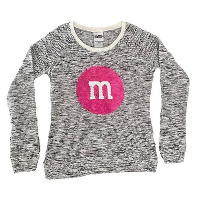 M&M's Women s Knit Sweater Small Gray Marled Pink Sequin Pullover