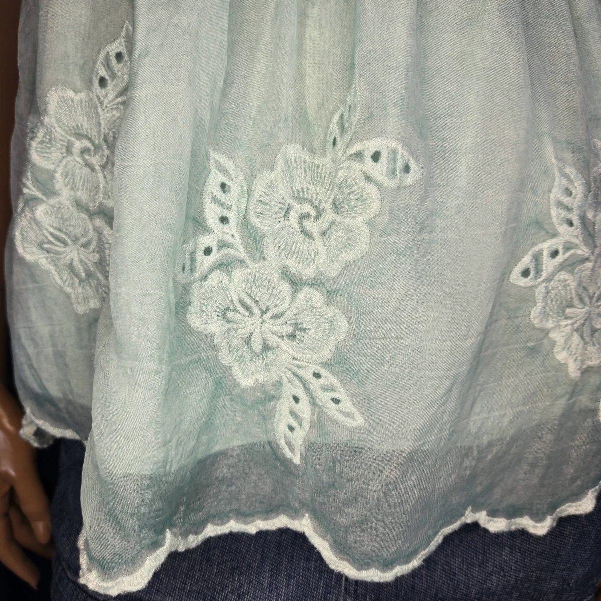 Y2K GUESS Mermaid Fairy Babydoll Top S Seafoam Crochet Silk Blend Chiffon Italy