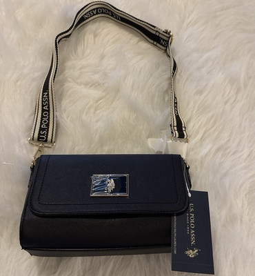 U.S. Polo Assn. Black Crossbody Bag Logo Strap Magnetic, Adjustable Detach #NEW