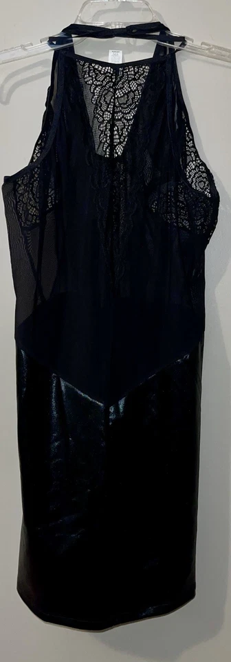 Women’s Escante Size 1X Black Sheer & Faux Leather w G String Panty Lingerie New - Image 3 of 4