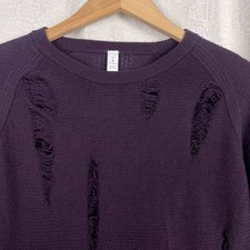 Lululemon merino wool distressed sweater crew neck pullover purple stretch knit
