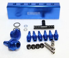 EMUSA BLUE 1/8" NPT 6 Port Vacuum Manifold Kit fit Turbo Boost Intake Manifold