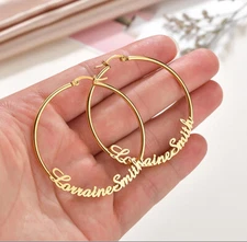 HotCustom Name Hoop Earring Stainless Steel Nameplate Circle Earring  Cool Women
