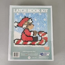 NOS National Yarn Crafts Latch Hook Kit-XP85 Candy Cane Sled USA Santa Bear