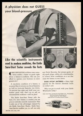 #ad #ad 1936 Exide Hycap Car Battery quot;Sure Startquot; Tester Blood Pressure Vintage Print Ad $14.95