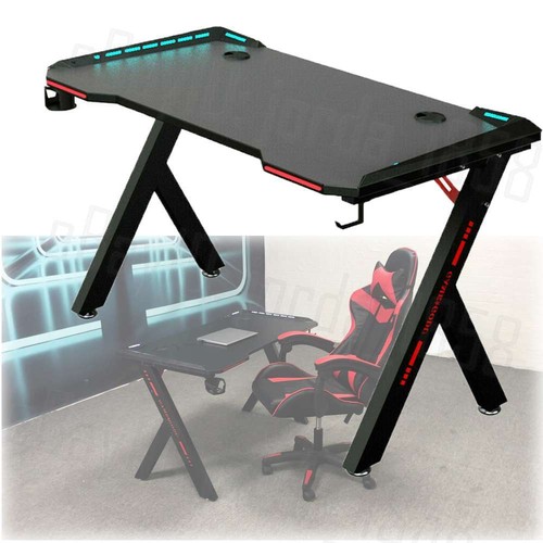 Gaming Desk Computer Home Office Writing Racer Carbon Fiber Table with RGB LED - Picture 6 of 12