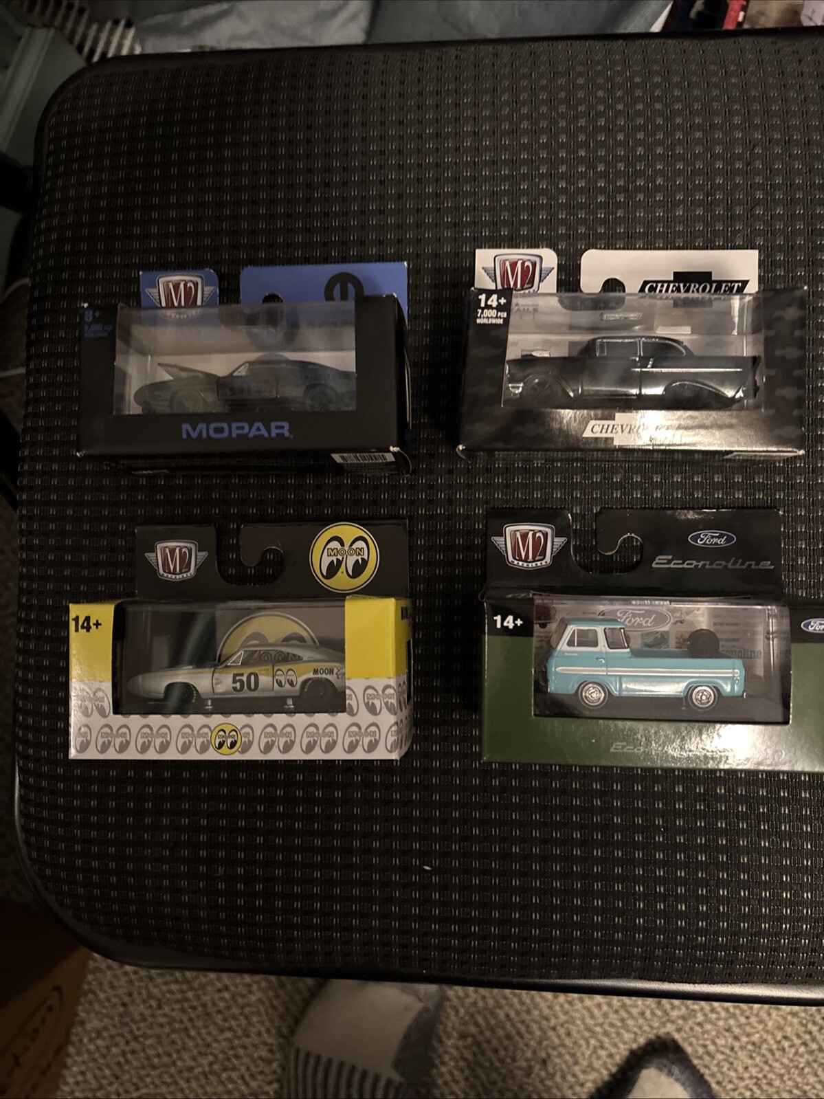 4 M2 Machines 1/64/1969 Dodge charger Daytona/ 1957 Chevy 150/ 1965 Ford truck