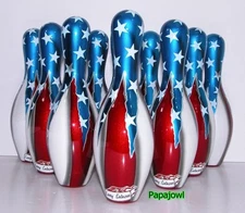 10 Ten Miniature Bowling Ten-Pin 7 1/2" Tall Stars & Stripes Patriotic US Flag