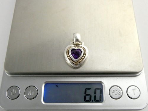 Ross Simons Sterling Silver 14k Gold Amethyst Heart Pendant 925 6g 1 Inch Length - Picture 14 of 14