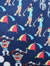 Vintage Novelty GOLF Theme Necktie Warner Brothers Bugs Bunny Tasmanian Devil