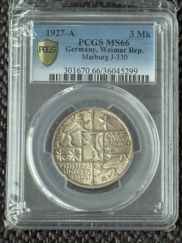 1927-A Marburg 3 Mark PCGS MS66