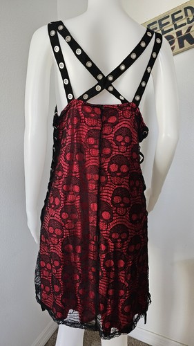 NEW Women's Plus Size Gothic Babydoll Skull Lace Dress Red 1X Rosegal - Picture 2 of 5