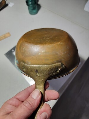 Long Handle Patina Primitive Antique Copper Pan Brass ? Handle Skillet Wok 