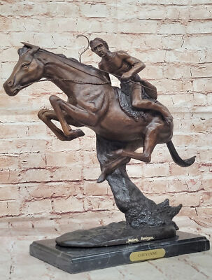 Skulptur/Cheyenne Von Frederic Remington Bronze Marmor Basis Statue Figur Deko