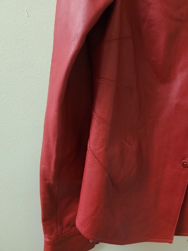 LAFAYETTE 148 red soft Lambskin leather buttons front jacket shirt size 4 - Picture 2 of 12