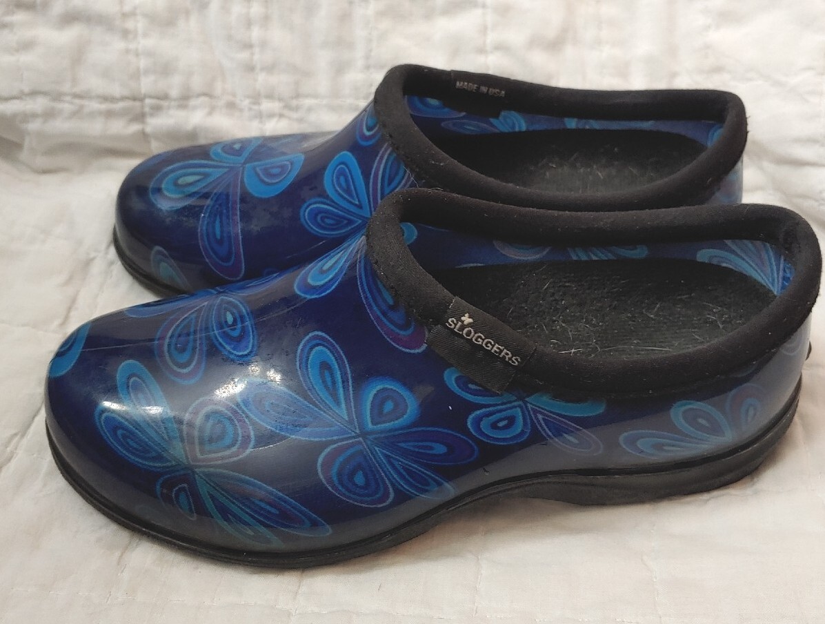 Sloggers Waterproof Slip Resistant GARDEN SHOES Blue Floral Slip