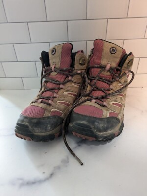 Merrell Vibram Sole Hiking Boot Women 9 in Boulder Blush (Tan/Pink)