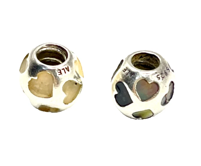 Pandora Retired Mother Of Pearl Sterling Silver 925 Heart Charm Set of Two - Image 2 of 4