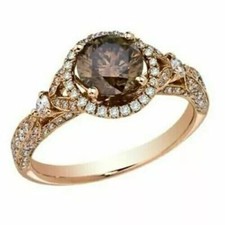 2.2Ct Created Chocolate  Diamond Engagement Wedding Ring 14K Rose Gold Plated