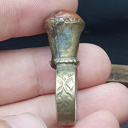 Antique Vintage Near Eastern Ring With Agate Center Stone Turkish Empire Era - Picture 5 of 8