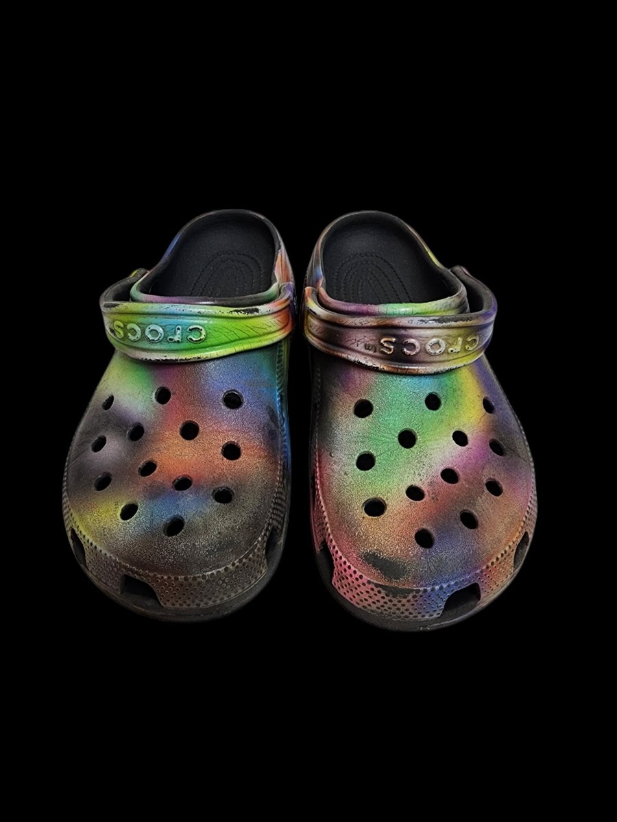 CROCS 207556-0C4 Youth Sz Black/Multi Rainbow Classic Solarized