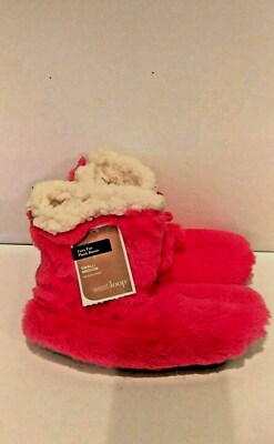West Loop Girl's Size Small /Medium Faux Fur Plush Booties Pink pull on 
