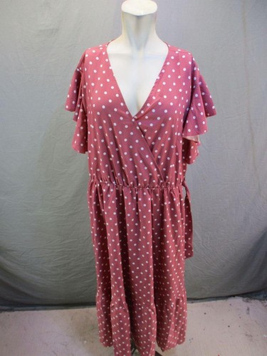 NWT Celkuser Size 22 Womens Pink Polka Dot Short Sleeve V-Neck Maxi Dress 7Y470
