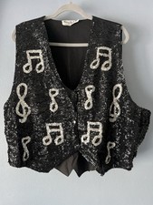 Vintage 80s Sequin Vest Music Notes Sz XL Excellent