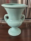Vintage Haeger Vase urn trophy Green turquoise Handles 9 1/4” sticker