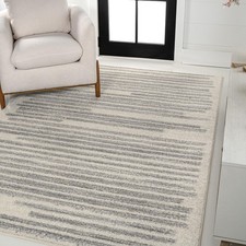 JONATHAN Y Khalil Modern Berber Stripe Cream Gray Indoor Area Rug 8x10