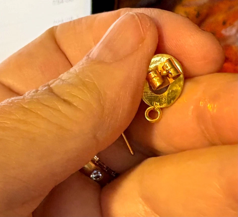 Solid 18k Yellow Gold White Lightening Opal with Loop Post Earring Findings - Image 3 of 3