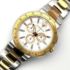 VERSACE VFG Medusa Chronograph Gold Black Dial Timepiece Luxury Authentic