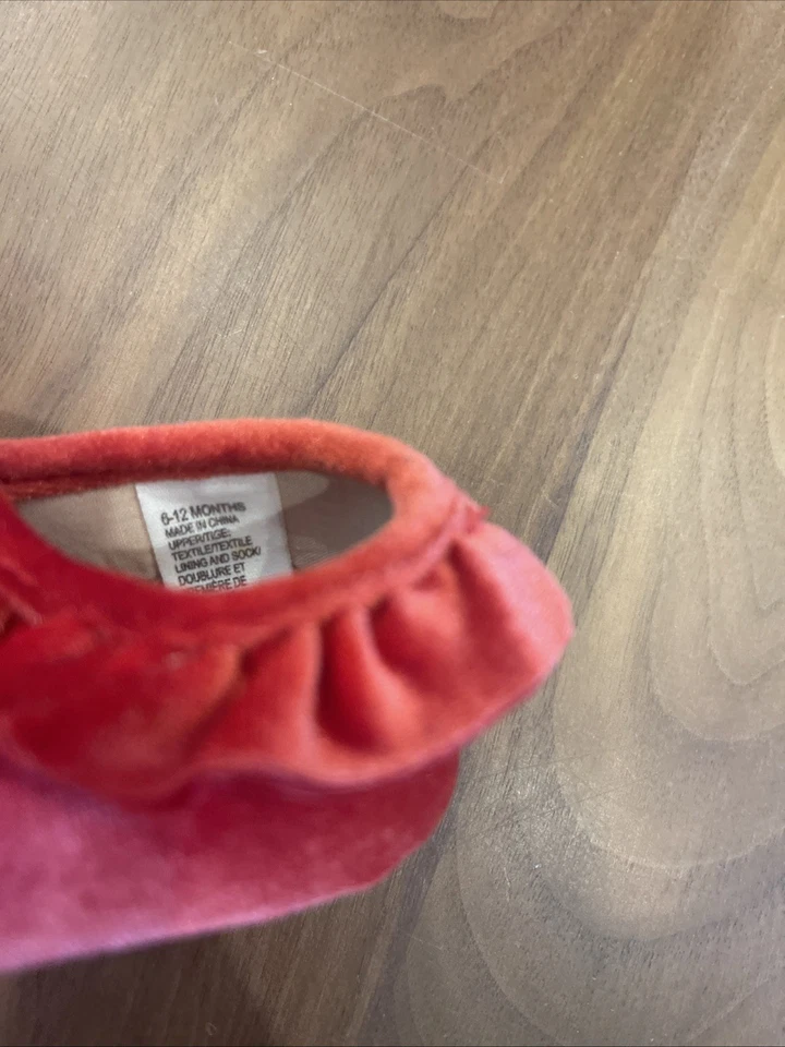 Janie and Jack ZAPATILLAS ROJAS RUBÍ Infantil TERCIOPELO Cuna Zapatos Niñas 6-12 Meses Usados en Excelente Condición Foto 4 de 4