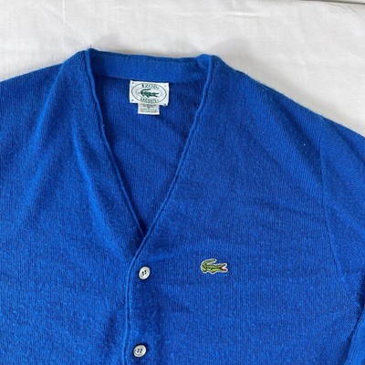 Izod Lacoste Cardigan Mens Small Blue Excellent Vintage Orlon Acrylic V-Neck USA