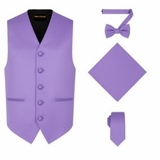 4pc Men's Solid Formal Suit Waistcoat Tuxedo Dress Vest Medium Lavender