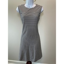 Michael Kors Dress Black White Striped Belted Fitted Knee Length Size 8
