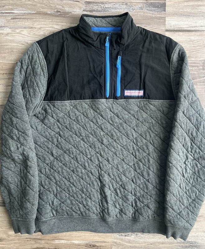 Vineyard Vines Quilted 1/4 Zip Pullover Sweatshirt Sweater Gray Mens Size small