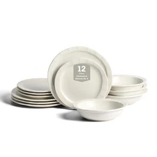 Oasis 12-Piece Dinnerware Set Stoneware, Dishwasher and Microwave Safe Plates...