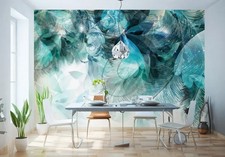 Dining room blue wallpaper feathers bedroom and living room wall mural decor